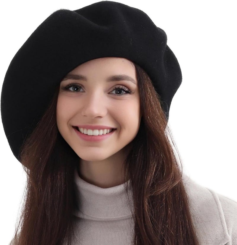 recapitula XXL 100% Wool French White Beret Hats for Women Man Painter hat Classic Painter's Hat Girl Solid Color Classic - Image 1